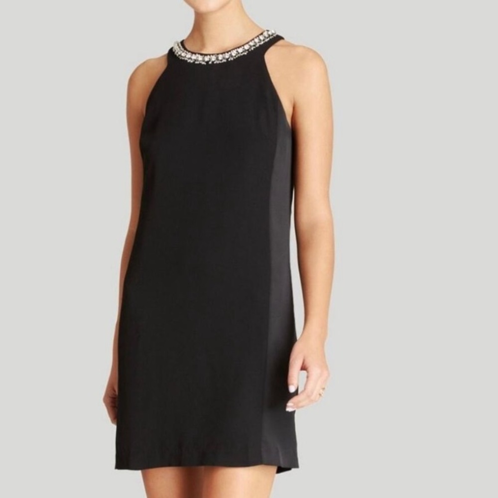 REBECCA TAYLOR Jeweled Collar Black Cross-Back Dress Size 2